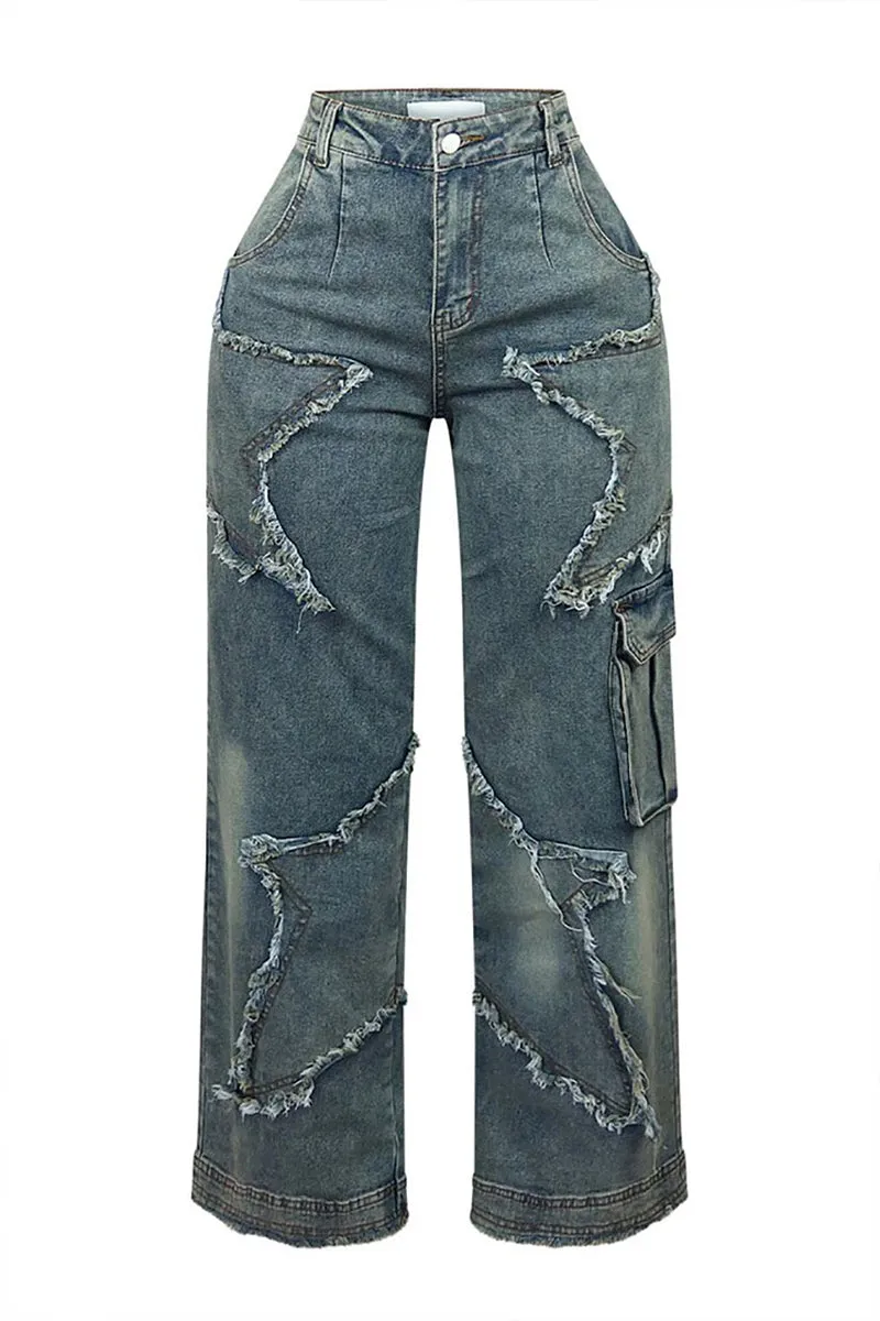 PR3100 Stars Cargo Denim Jeans Pant