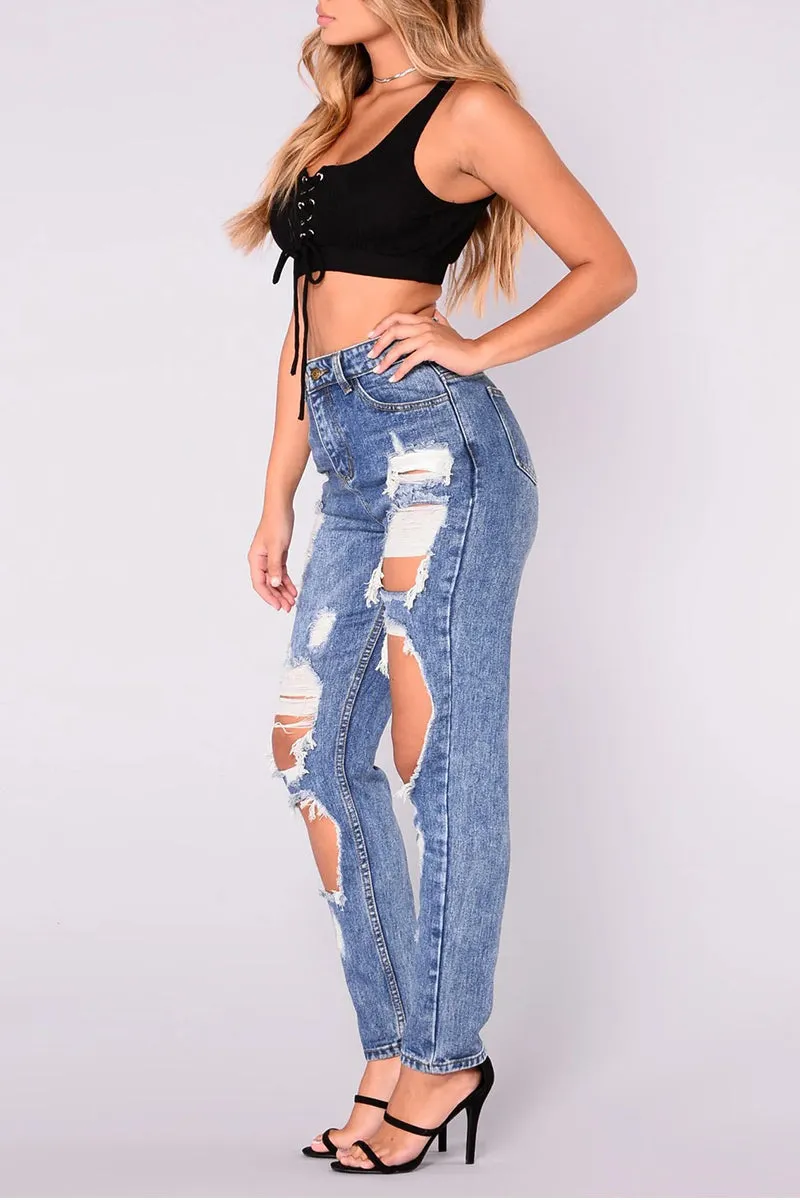 PS3454 Ripped Cutout Jeans Pant