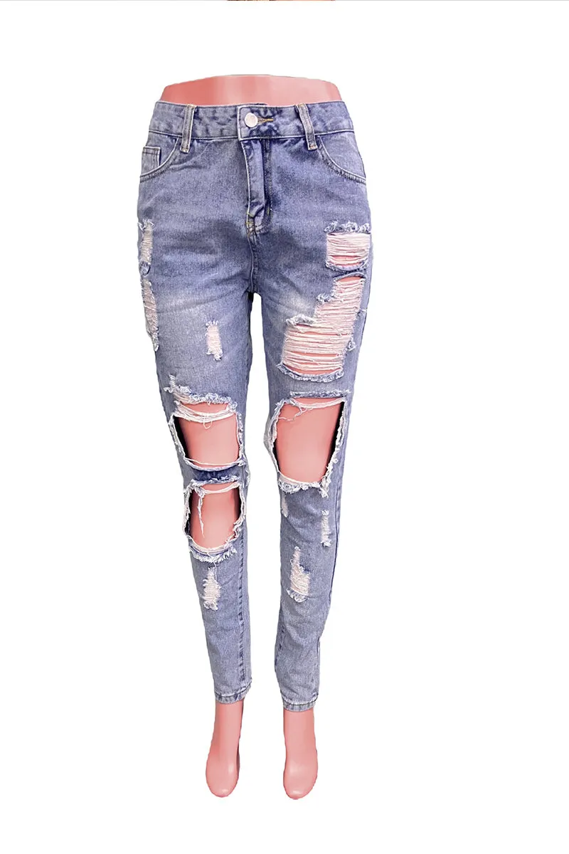 PS3454 Ripped Cutout Jeans Pant