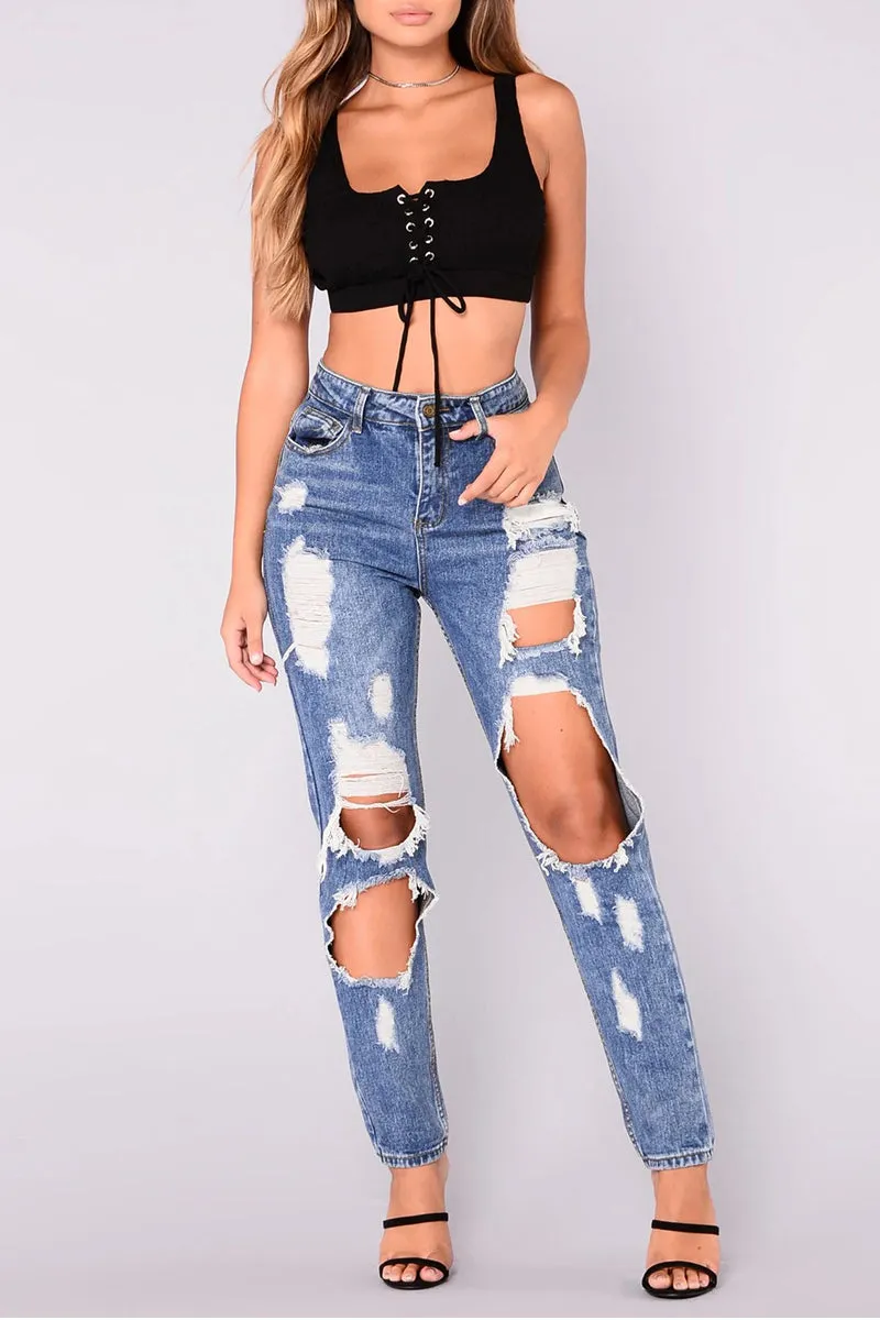 PS3454 Ripped Cutout Jeans Pant