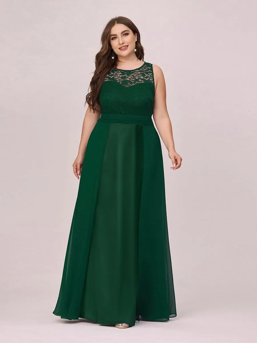 Round Neck Lace and Chiffon Plus Size Evening Prom Dresses