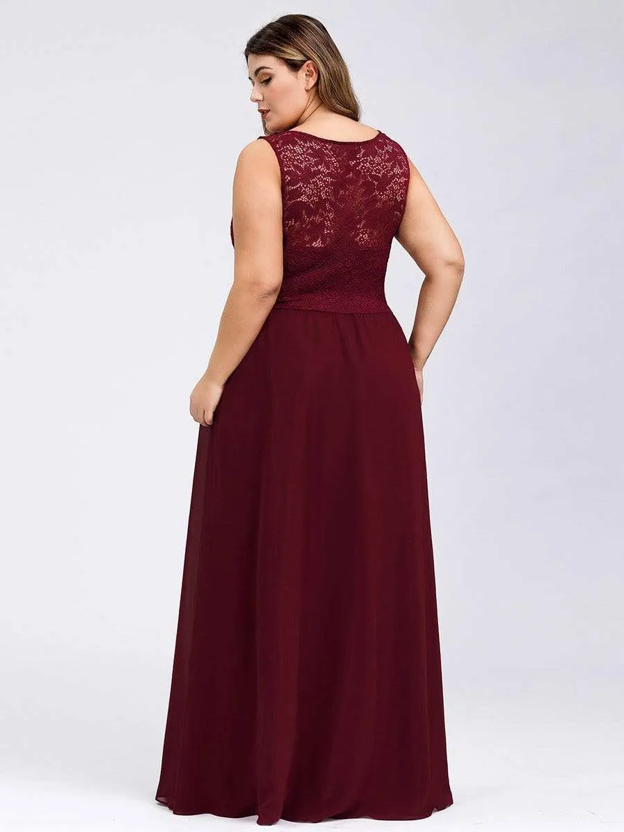 Round Neck Lace and Chiffon Plus Size Evening Prom Dresses