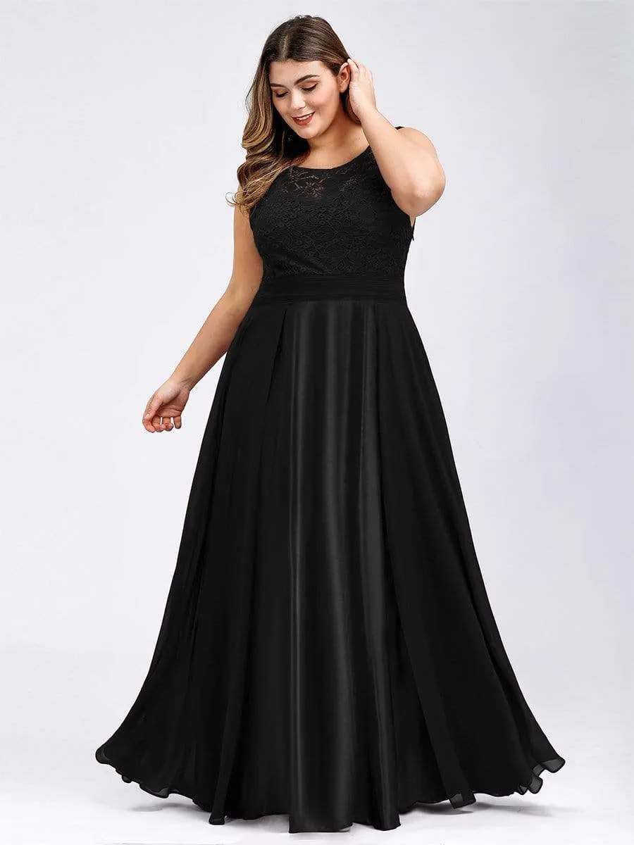 Round Neck Lace and Chiffon Plus Size Evening Prom Dresses