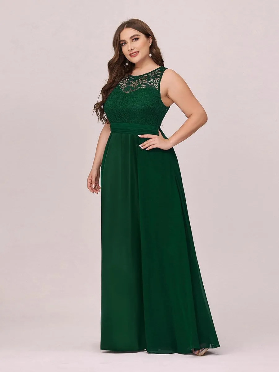 Round Neck Lace and Chiffon Plus Size Evening Prom Dresses