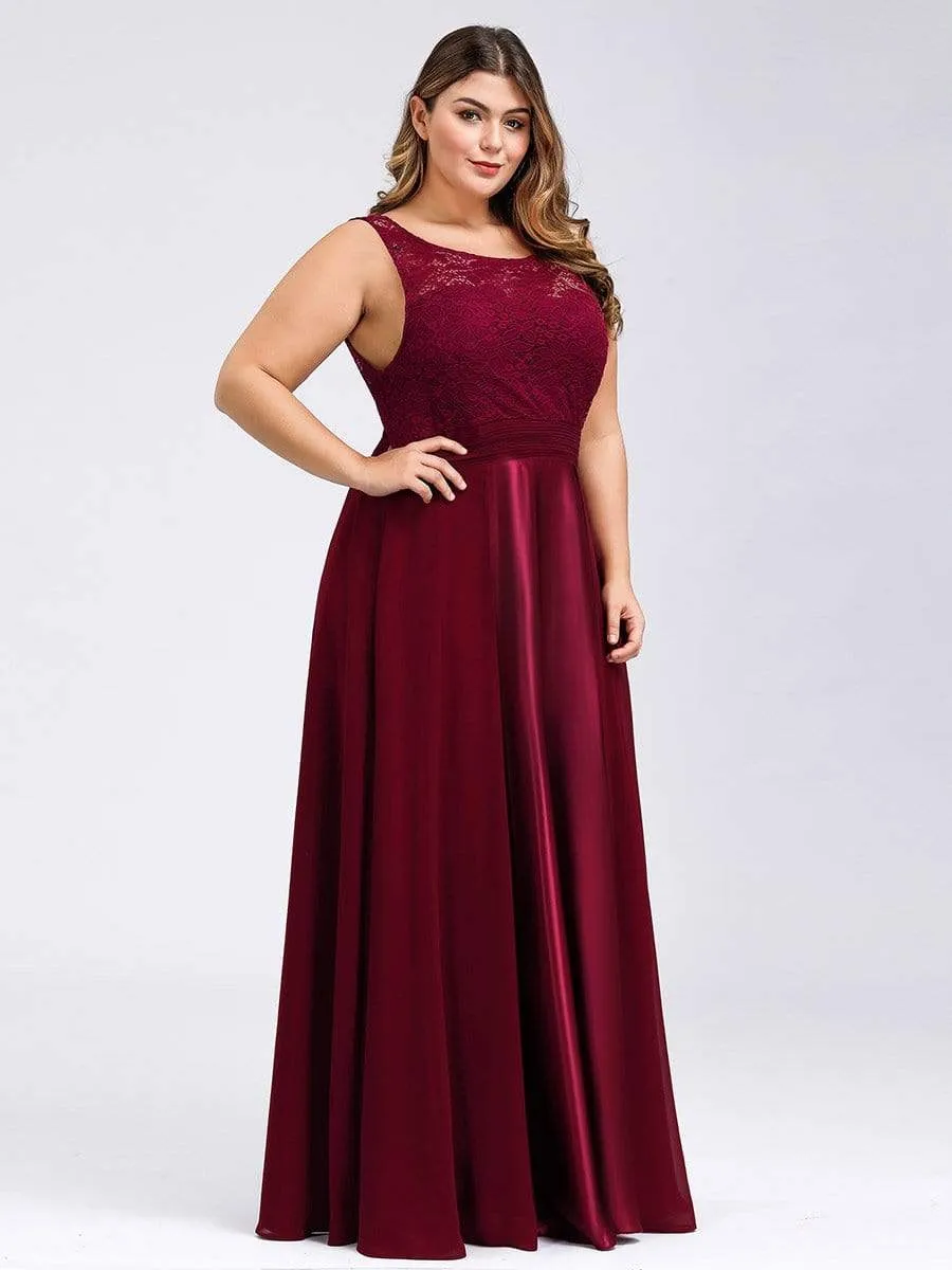 Round Neck Lace and Chiffon Plus Size Evening Prom Dresses