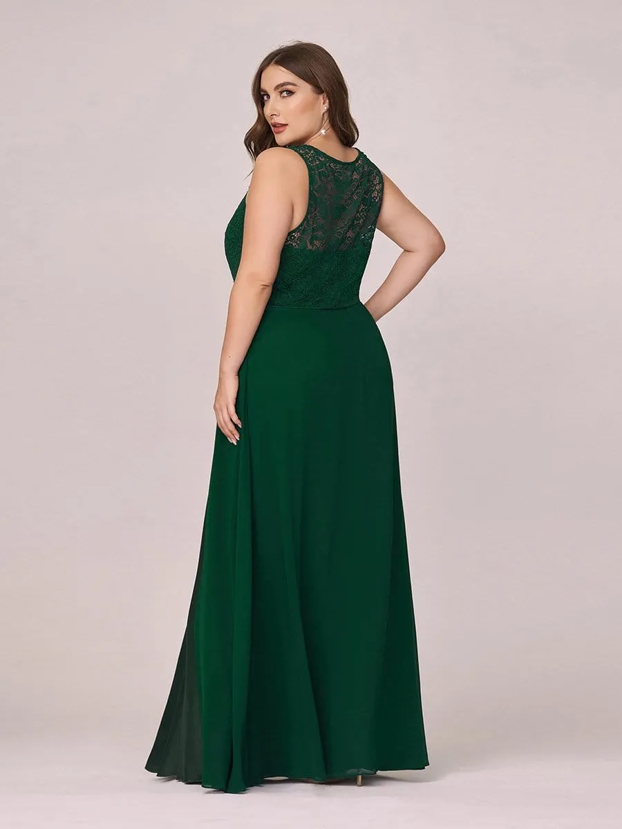 Round Neck Lace and Chiffon Plus Size Evening Prom Dresses