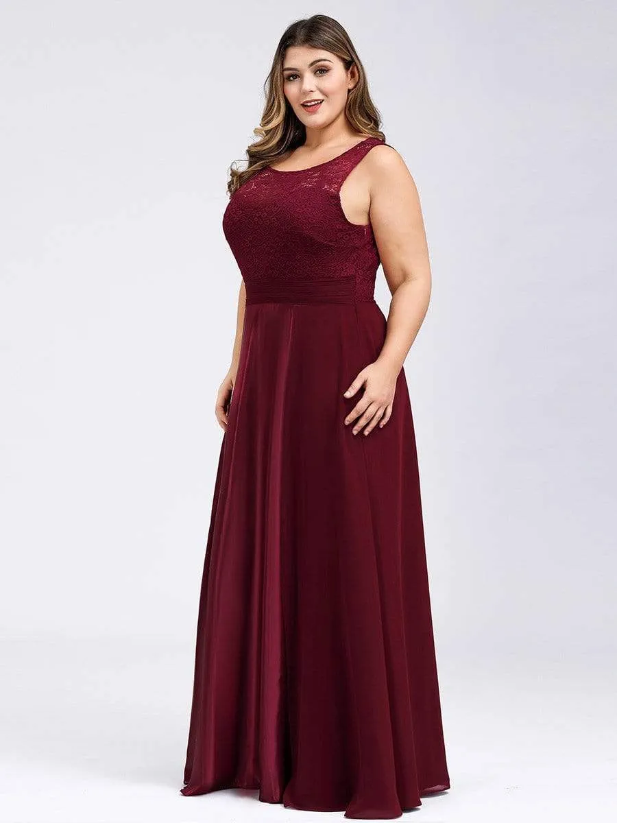 Round Neck Lace and Chiffon Plus Size Evening Prom Dresses