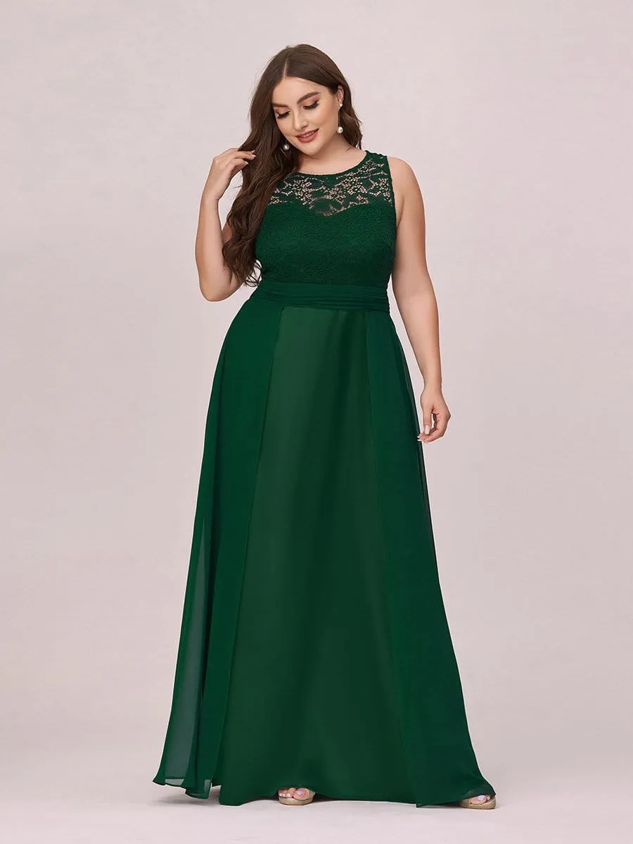 Round Neck Lace and Chiffon Plus Size Evening Prom Dresses