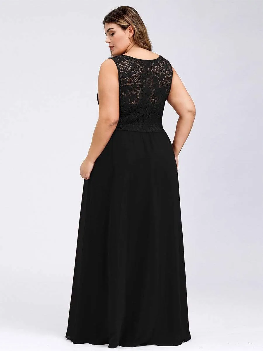 Round Neck Lace and Chiffon Plus Size Evening Prom Dresses