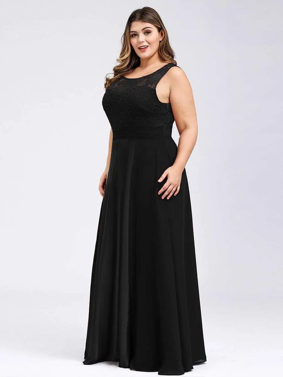 Round Neck Lace and Chiffon Plus Size Evening Prom Dresses