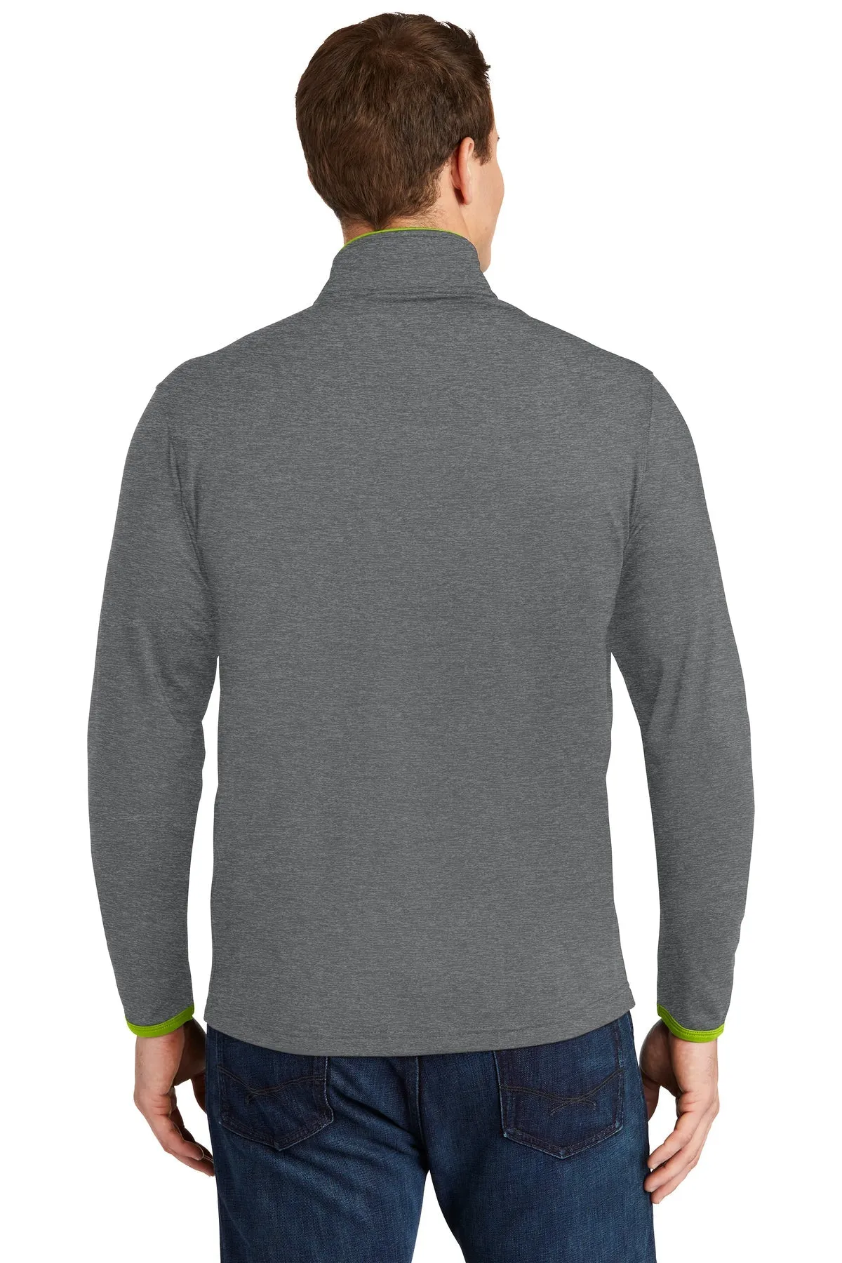 Sport-Tek Sport-Wick Stretch Contrast Branded Full-Zip Jackets, Charcoal Grey Heather/ Charge Green