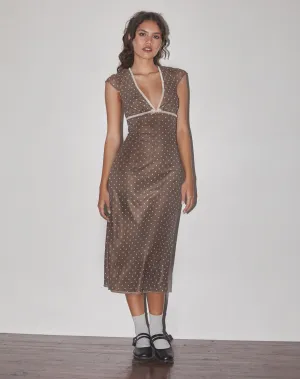 Vilinia Midi Dress in Basic Polka Brown