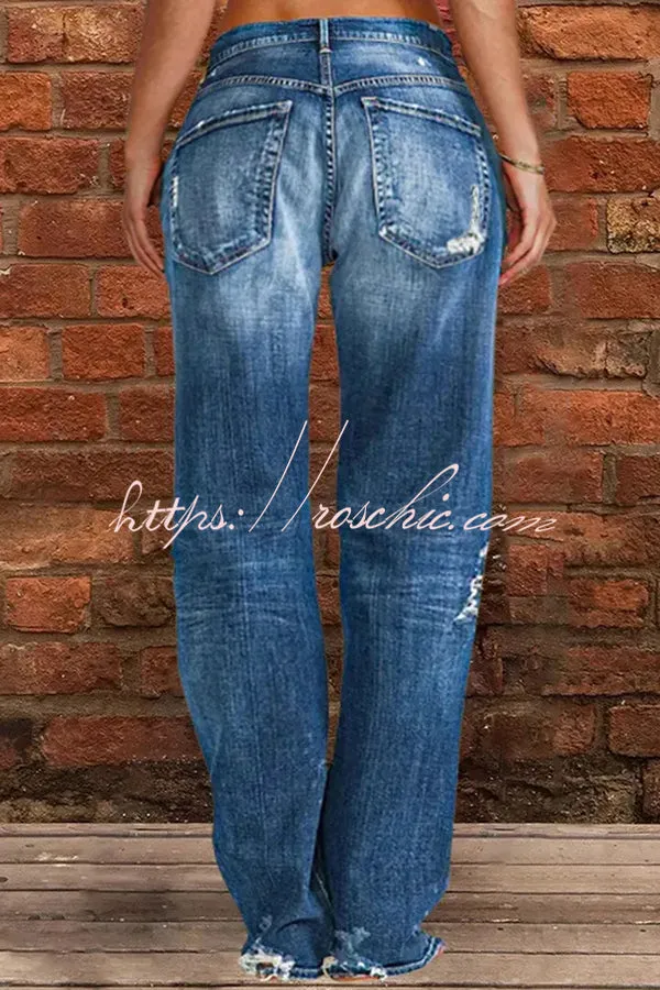 Vintage Washed Ripped Wide Leg Jeans