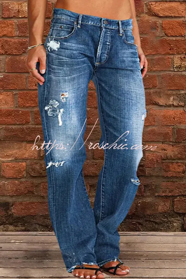 Vintage Washed Ripped Wide Leg Jeans