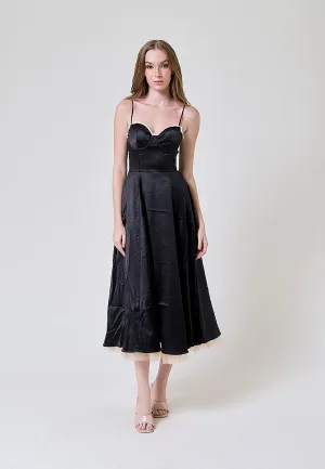 Viola Black Bustier Flowy A Line Midi Dress