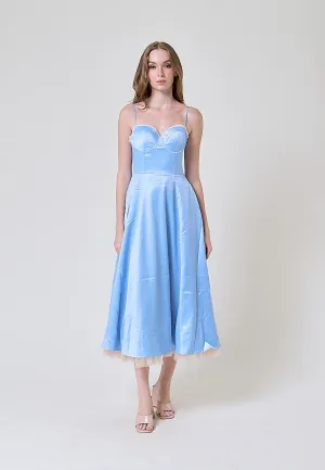 Viola Pastel Blue Bustier Flowy A Line Midi Dress