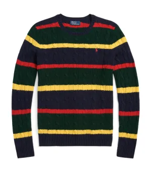 Women's Striped Cable-Knit Wool Cashmere Sweater Multi