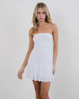 Yasmin Bandeau Mini Dress in Slinky White