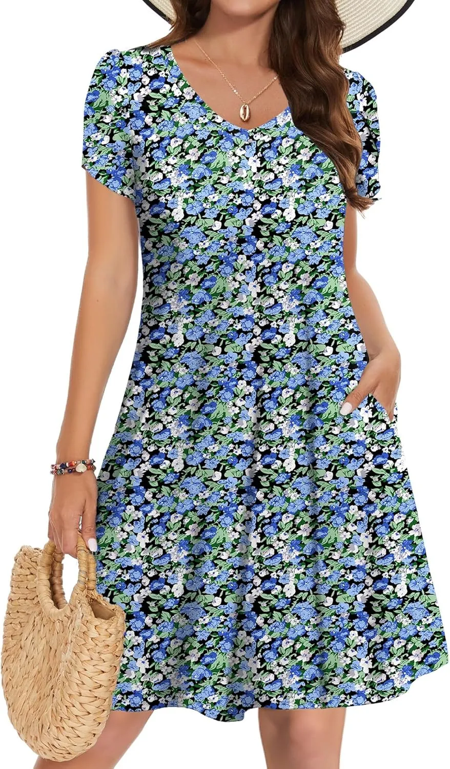 Zeagoo Womens Summer A-Line Flowy Dress with Pockets