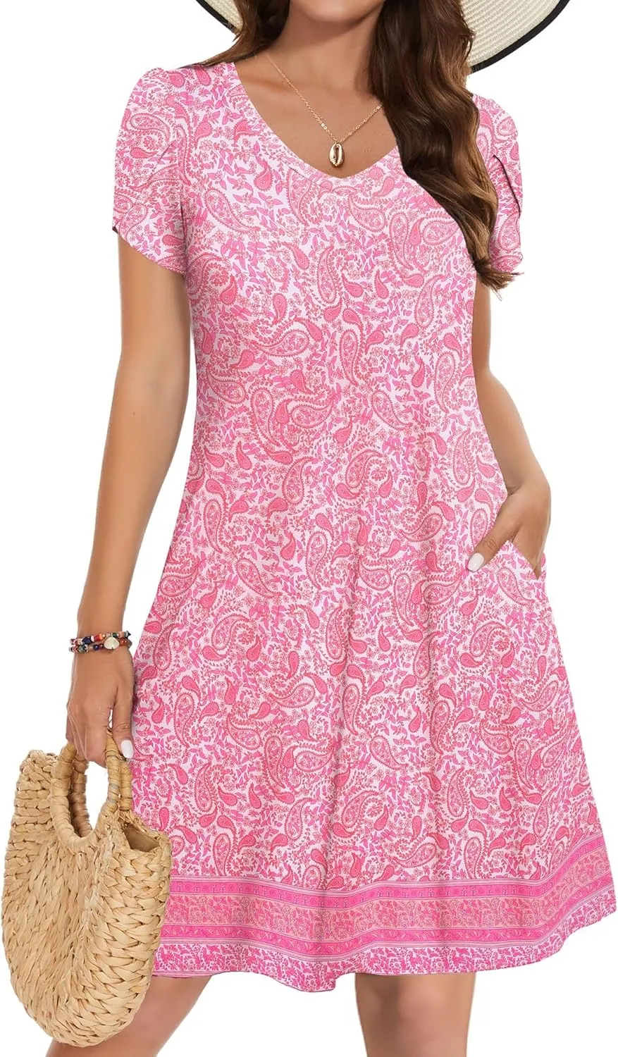 Zeagoo Womens Summer A-Line Flowy Dress with Pockets